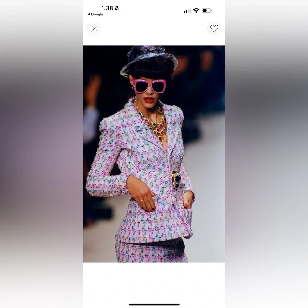 Vintage CC CHANEL tweed fantasy skirt suit in candy colors runway iconic Barbie